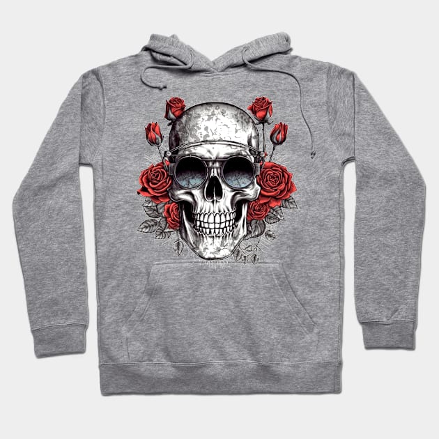 Cool Hipster Skull with Glasses and Roses Hoodie by Unelmoija